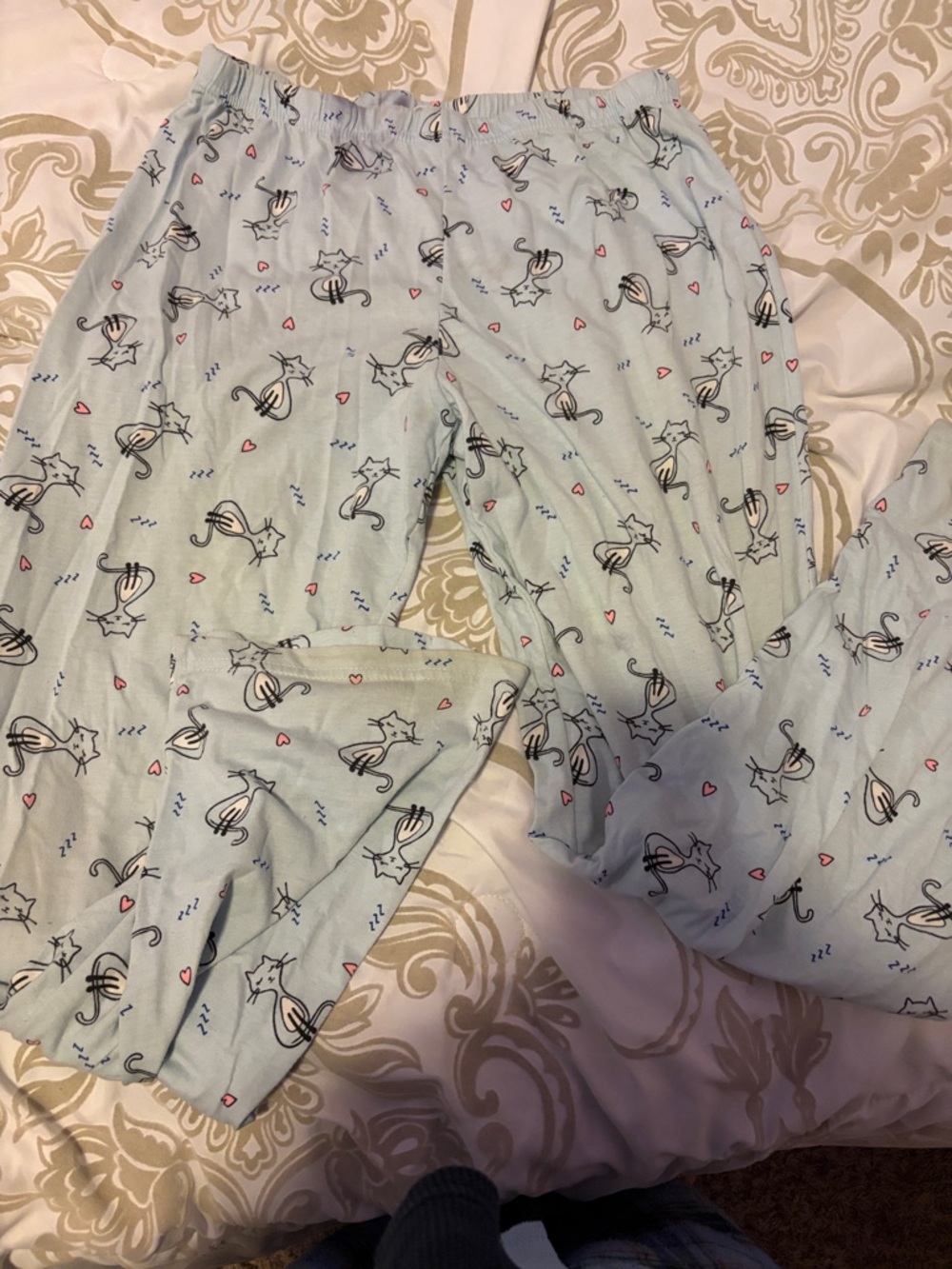 Light Blue Cat Print Pajama Pants